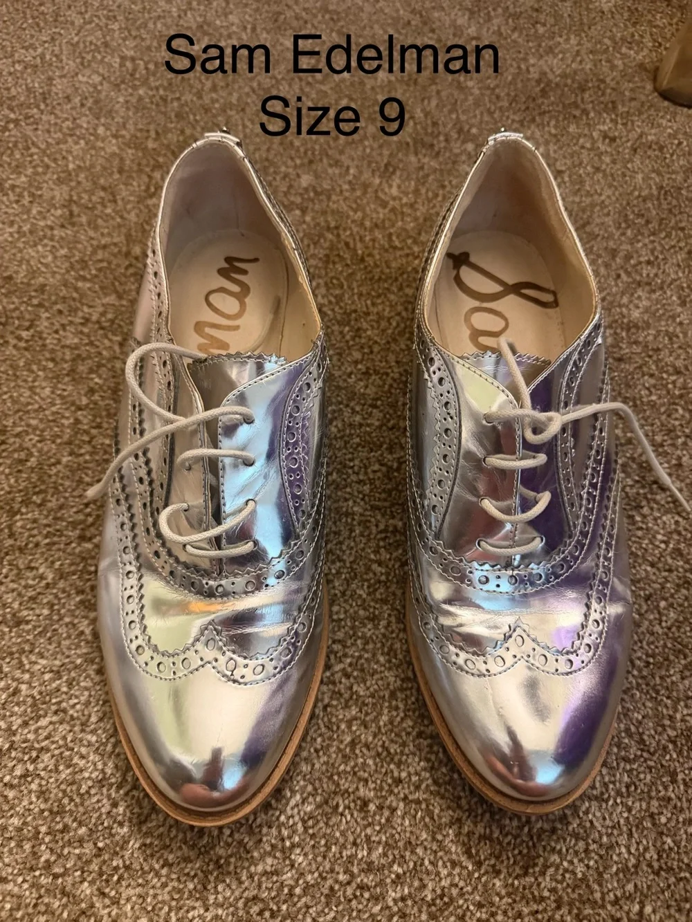 Sam Edelman Metallic Silver Brogue Oxford - Women's Sz 9 - Picture 1 of 3
